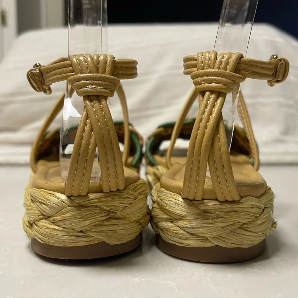 ULLA JOHNSON Ada Woven platform sandals. Multicolor woven leather